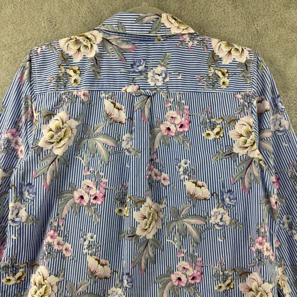 Talbots Top Womens M Blue Floral Popover Button Up Collared Long Sleeves Cottage - Picture 8 of 14